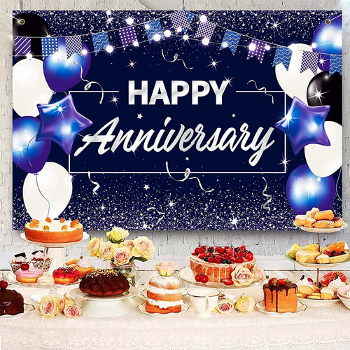 Happy Anniversary Banner Backdrop Sign Wedding Anniversary Party Decorations - 第 4/6 張圖片