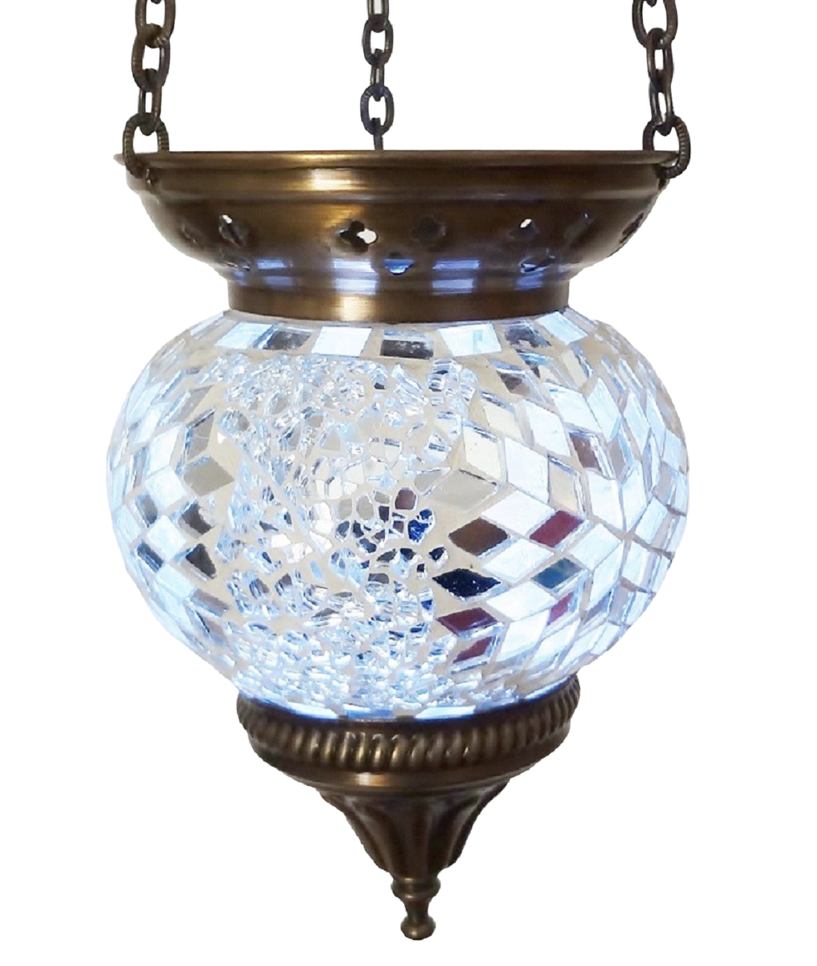 Crushed Glass Medium Turkish Moroccan Mosaic Hanging Candle Holder Hand Made