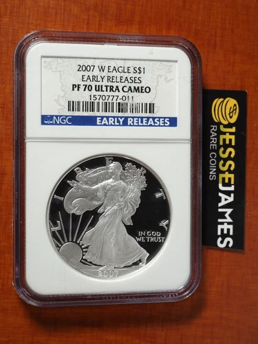 2007 W PROOF SILVER EAGLE NGC PF70 ULTRA CAMEO EARLY RELEASES BLUE LABEL