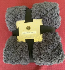 Modern Expressions Fluffy Throw Blanket Dark Gray 50 in x 60 in - NWT