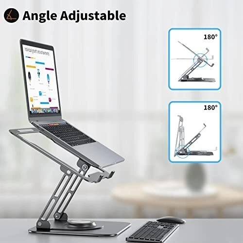 Laptop Stand for Desk, Adjustable Computer Stand with 360° Rotating Base, Grey Laptop Stand for Desk, Adjustable Computer Stand with 360° Rotating Base, Grey