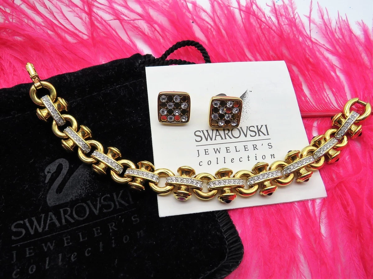 VINTAGE SWAROVSKI GOLD PLATED CRYSTAL GRIPOIX BRACELET EARRINGS