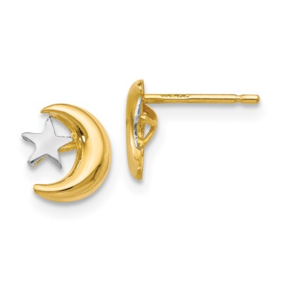 Ohrstecker 14 Karat Gelbgold poliert & Rhodium Mond & Stern Geschenk für Frauen