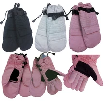 WHOLESALE LOT 12 Pairs Lady Waterproof Convertible Mitten Ski Gloves-Black White