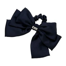 Oversized Bow Hair Scrunchie Black Crystal Hair Tie with Gold Tone Accessory