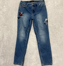 Talbots Pants Jeans Size 8 Slim Ankle Flower Embroidered Medium Wash Light Distr