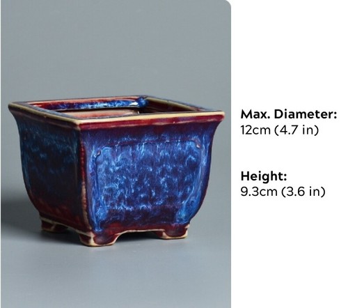 Red Blue Marbling Glazed Semi Cascade Bonsai Pot Square Chinese Ceramic Planter - Picture 12 of 13