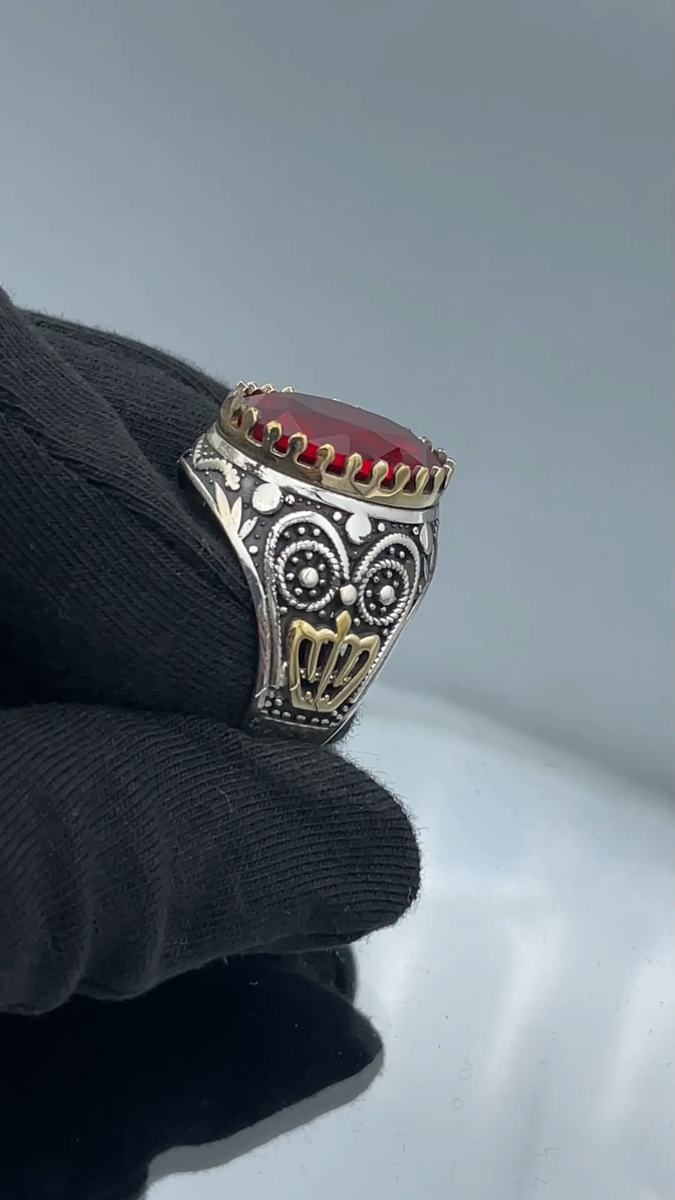 Men's Simulated Ruby Red 925 Sterling Silver Ring Handmade Gift