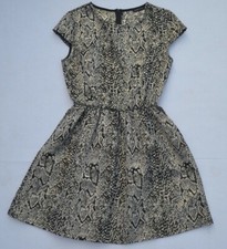 The Vintage Shop Short Sleeve Black/Gold Made in USA Snake Print Dress Size M