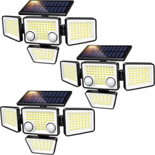 Solar Outdoor Lights - 3000LM 188 LED Motion Sensor Outdoor Lights, 4 Heads IP65