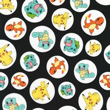 NEW POKEMON ALLOVER BLACK CIRCLES cotton fabric by the 1/2 yard or fat quarter