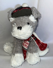 Hugfun International Dog Plush 12 inch Gray hat scarf Stuffed Animal