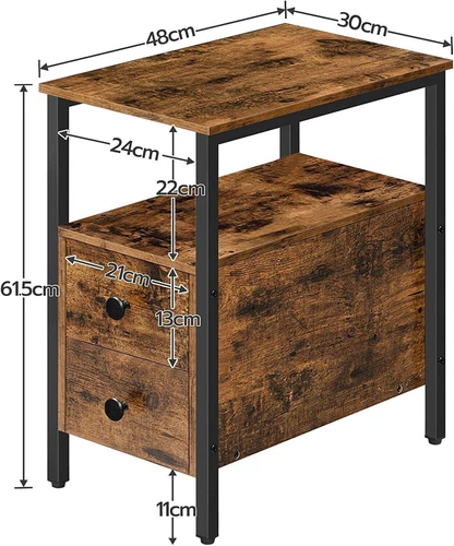 HOOBRO Side Table Bedside Table End Table Nightstand with 2 Drawers Industrial - Picture 5 of 16