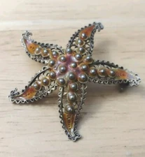 Vintage Alioto Adriana Italy 800 Silver Filigree Enamel Starfish Pin Brooch