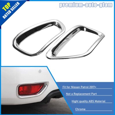 Chrome Sides Rear Fog Light Lamp Cover Trim Frame Guard For 2017+ Nissan Armada