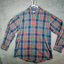 Izod Shirt Mens Large Blue Green Red Tartan Plaid Long Sleeve