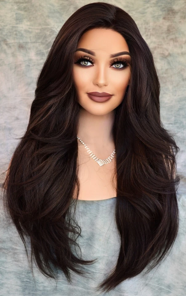 Swiss Lace Front Wig 4X4 Silk Top Handtied Heat Safe Color #4 Long Thick 1230 - Image 4 of 4