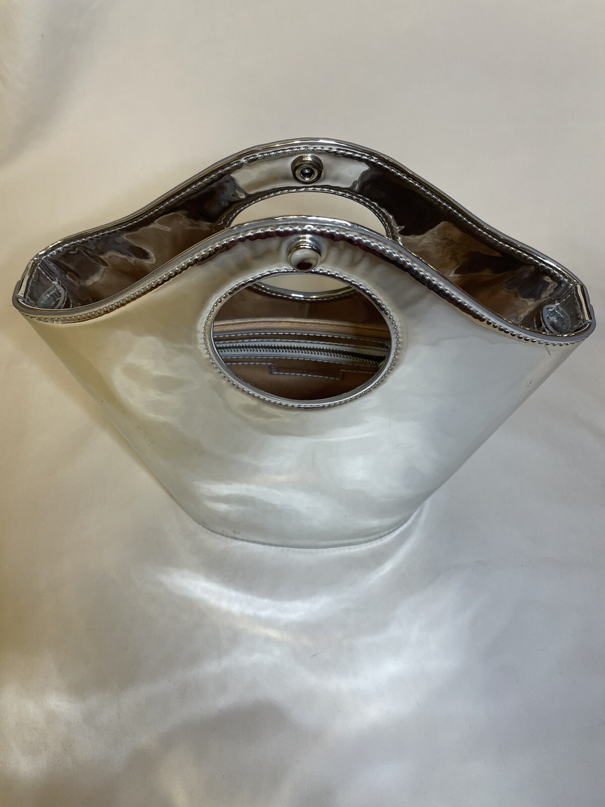 Elizabeth and James Metallic Silver Patent Leather Crossbody Tote NWT