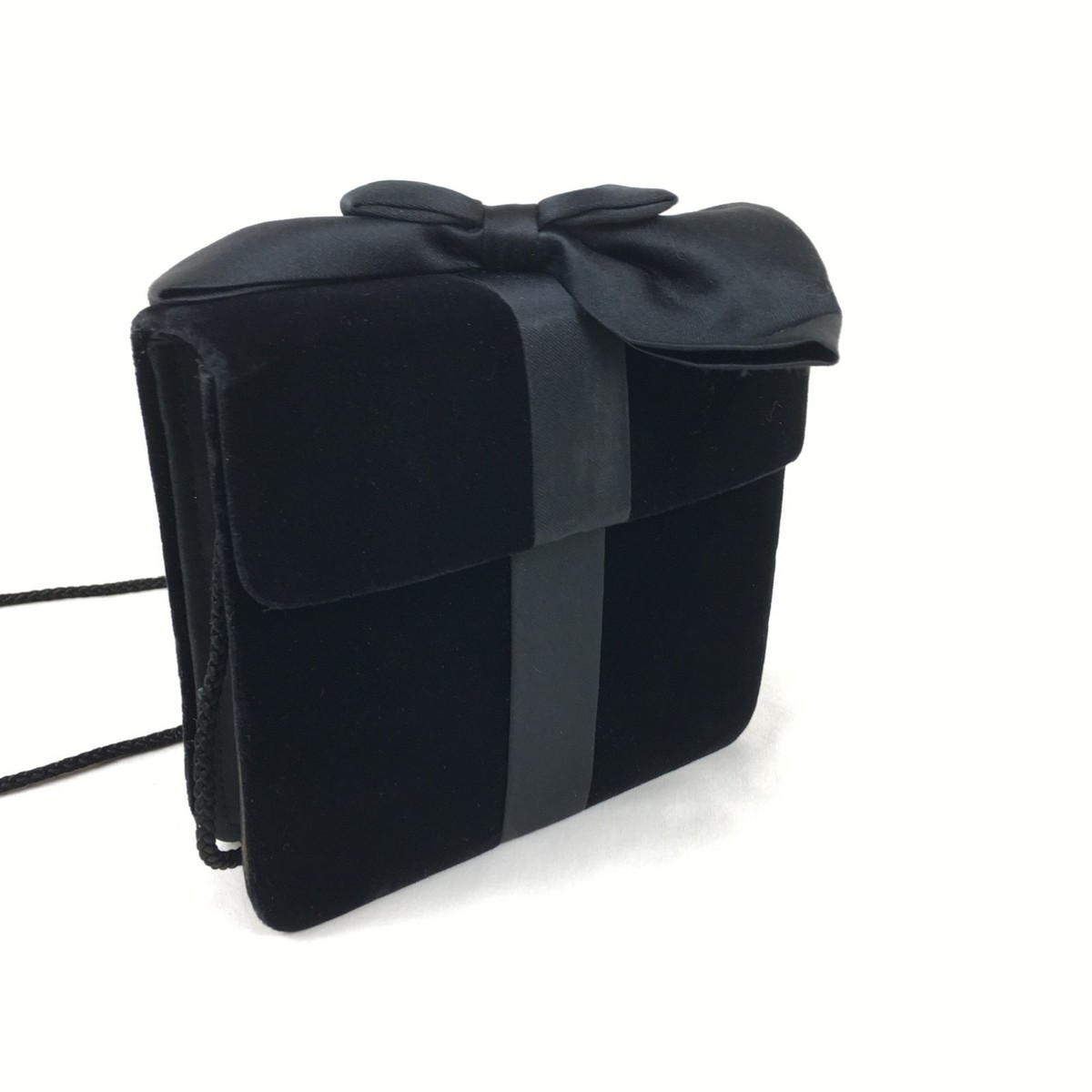 Vintage Courtenay Black Velvet Evening Shoulder Bag Satin Ribbon Bow EUC