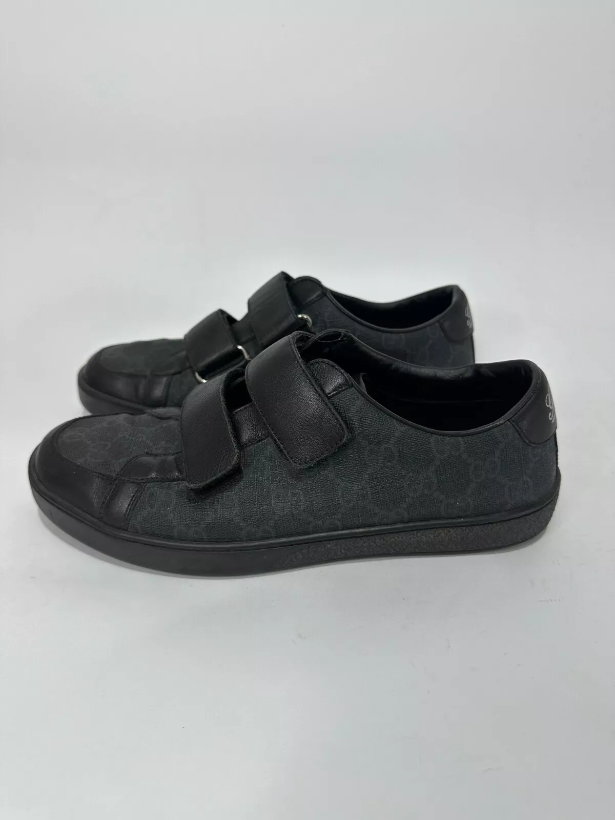 Baskets à double sangle Gucci noires GG Supreme en toile et cuir taille 6,5 Royaume Uni