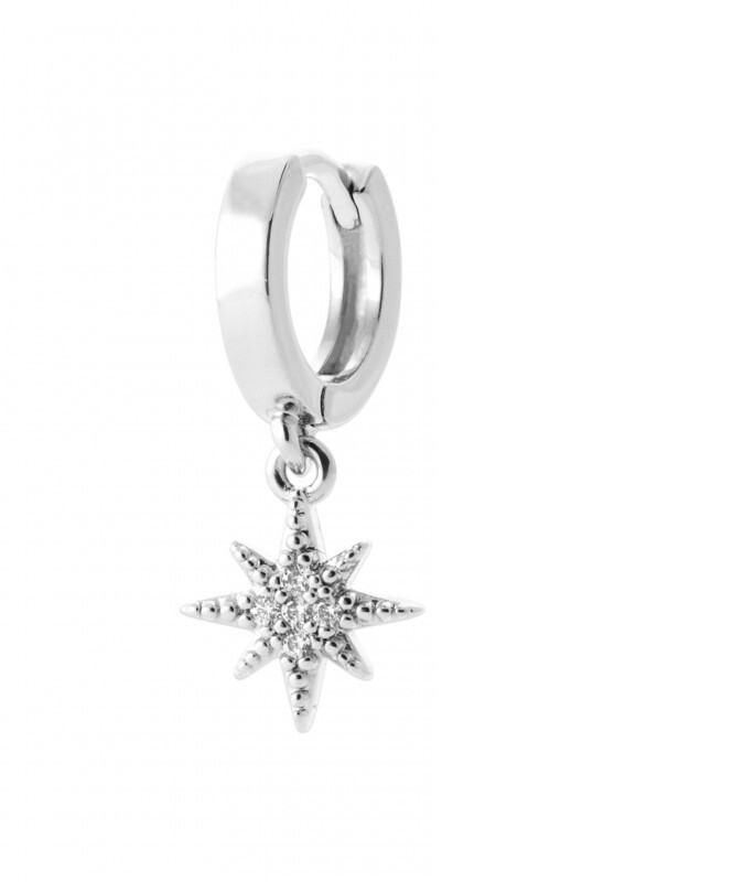 Créoles pendantes étoile argent 925 rhodié boucle d'oreille zirconium pour femme