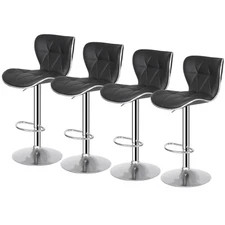 Set of  4 Shell Back Counter Bar Stools w/Footrest Swivel 2-Level Gas Rod Black