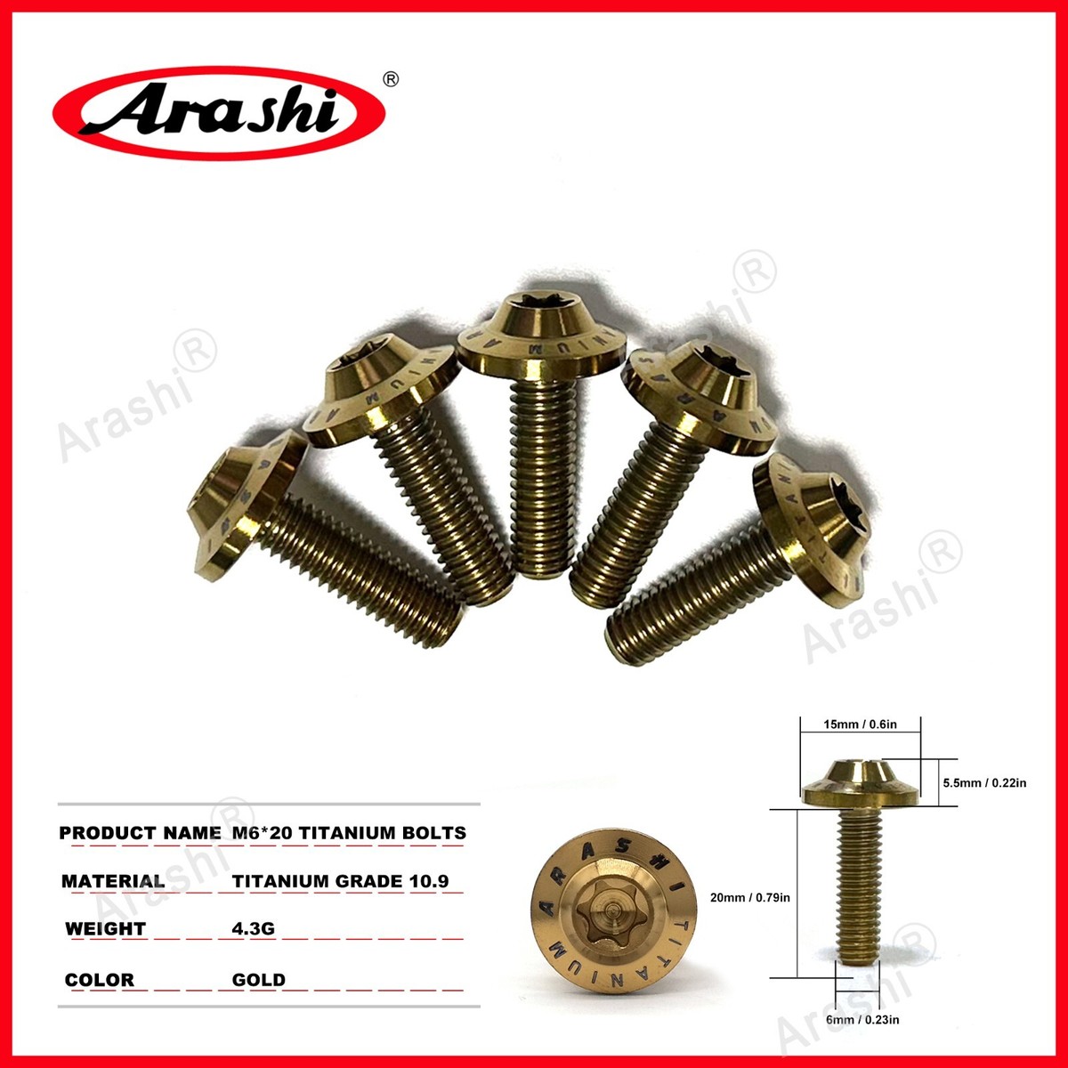 Arashi Titanium Tapered Torx Screw Brake Rotor Mounting Bolts For