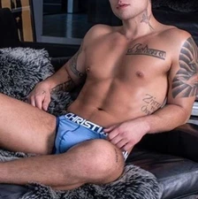 New Men's Andrew Christian Blue Active Sports Brief w/Contoured Pouch- Gay