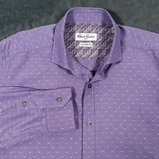 Robert Graham Shirt Mens XL Purple Micro Pin Stripe Polka Dot Tailored Fit