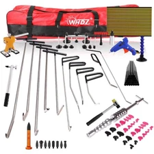 WHDZ 66Pcs Car Paintless Dent Repair Tool Kits Push Rods Hammer Lighting Board