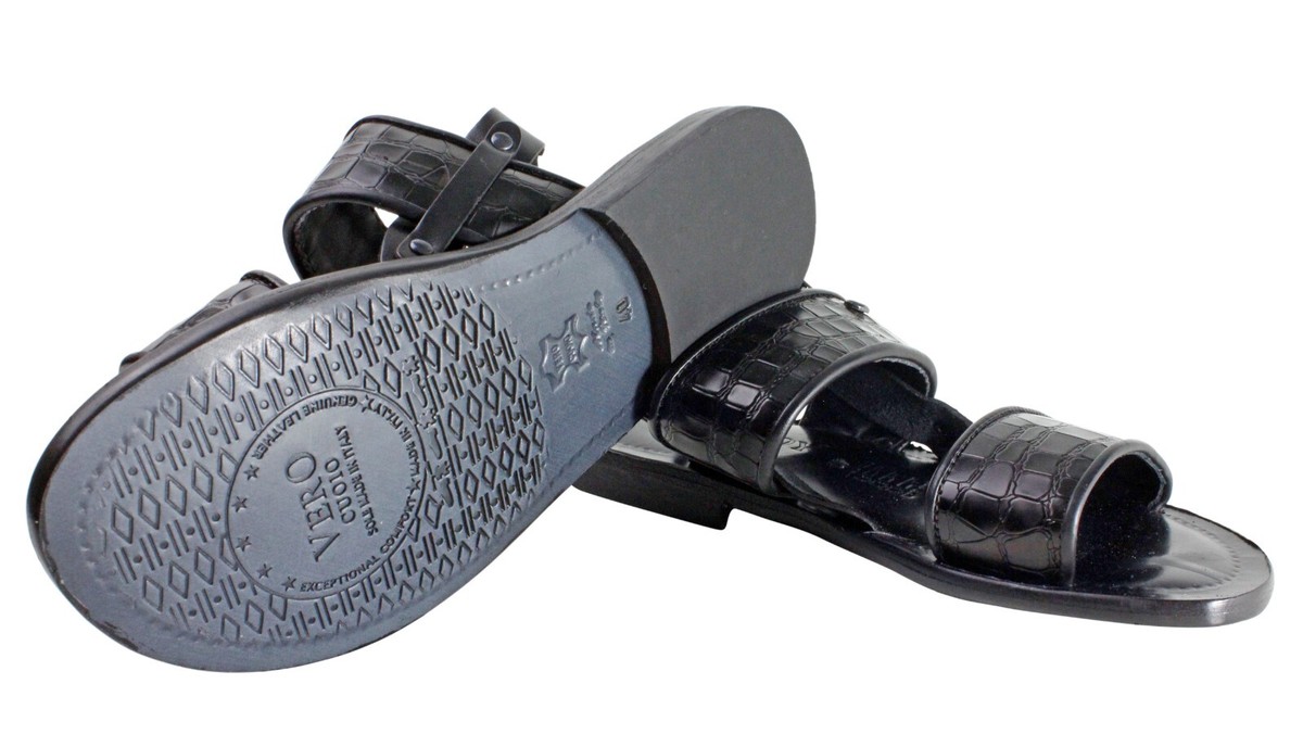 Ethan Black Italian Leather Mens Sandals Shoes Angelo Black Men main image 3