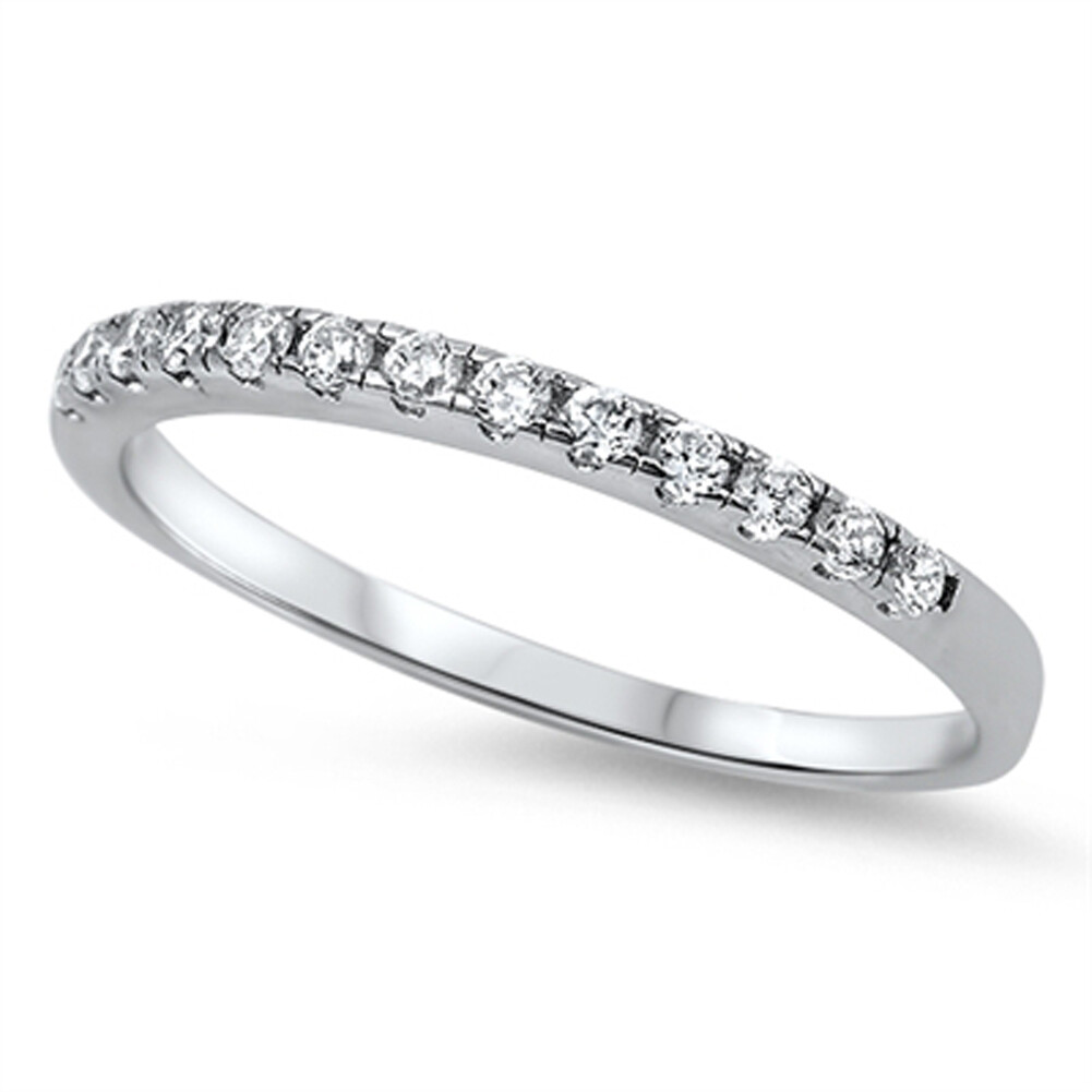 Wedding Band White CZ Classic Stackable Ring New Sterling Silver Sizes  3-10