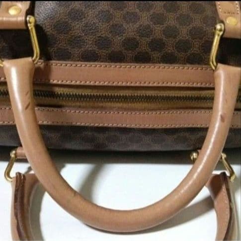 CELINE Macadam Pattern Mini Boston Bag Brown PVC Leather Authentic Vintage — image 14