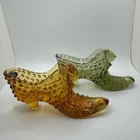 Set Of 2 Vintage Fenton Hobnail Glass Shoe Figurine Green/Amber