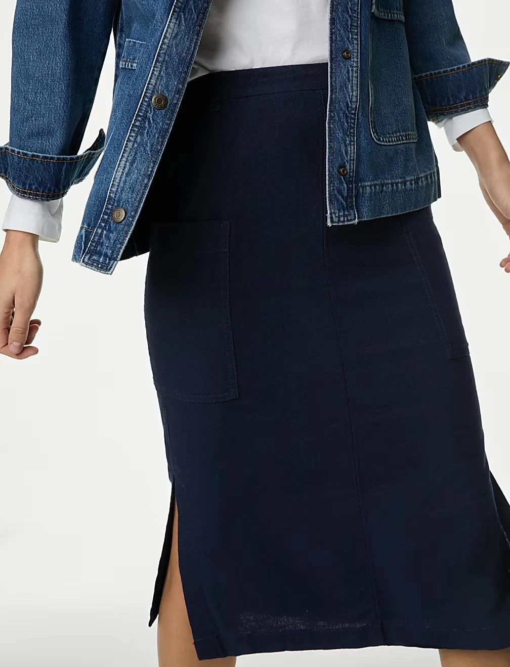 Skirt Size 22 24 Midi Utility Black Navy Pockets Belt Loops Marks And Spencer