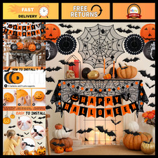 Halloween Decorations Indoor Set - 60 Pcs Paper Lanterns, Bats, Banner Mantel