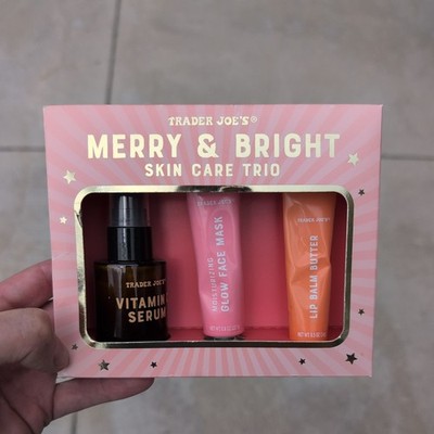 TRADER JOE'S Merry Bright Skin Care Trio Vitamin C Serum Mask Lip Butter NEW