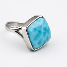 Excellent Natural Sky Blue Larimar .925 Sterling Silver Ring 6.5 free resizing