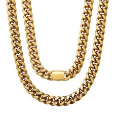 Hip Hop Stainless Steel Miami Cuban Chain Necklace High Polished 18k Gold Plated
