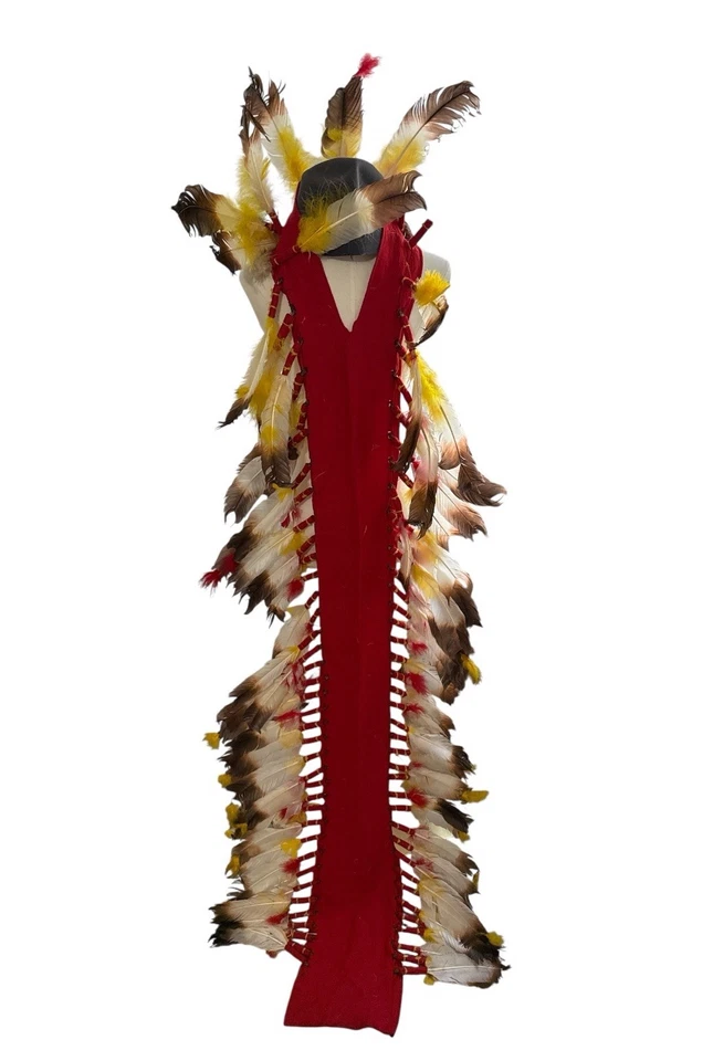 Yellow Feather Headdress VTG Replica Beaded Headband Festival Costume 64” Long - Image 2 of 4