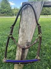Leaders 3/4” Navy Blue Crystal Brown Leather Halter for Horse Size