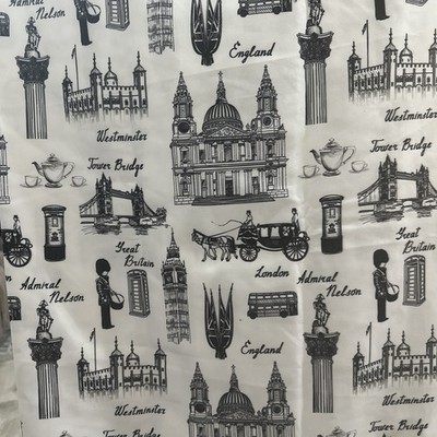 Ambesonne Fabric London Great Britain - Black And White - 5 Yds fab_49412_5 -NEW
