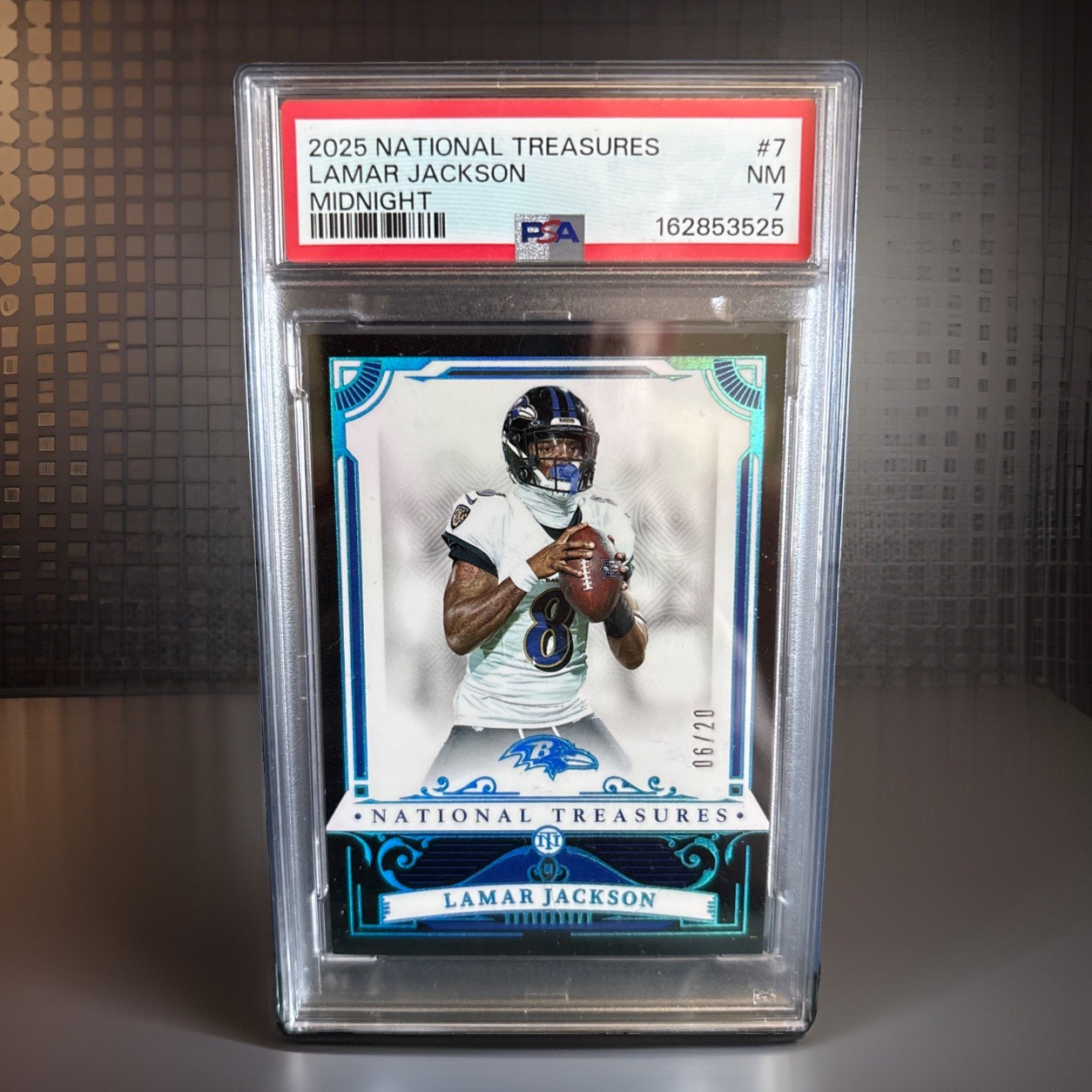 2025 National Treasures Lamar Jackson Midnight 06/20 PSA 7 - 162853525 No. 7
