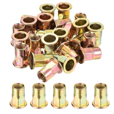 uxcell 25Pcs Half Hex Body Flange Rivet Nut, M8 Flat Head M8-1.25, Grey 