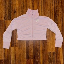 Nike Womens Sportswear Cropped Track Jacket Pink Logo Tape Full Zip Mock Neck M