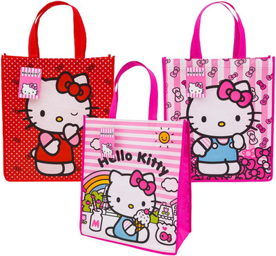 Fast Forward Hello Kitty Reusable Tote Bags, 16 inch, Pink and Red, 3 Pack