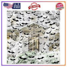 Famoby Halloween Spider Webs 1600 sqft 120 Fake Bats 50 Fake Spiders Decor Set