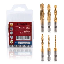 Titanium Combination Drill and Tap Bits Set, 6 PC Metric Screw Taps, 3-in-1 B...