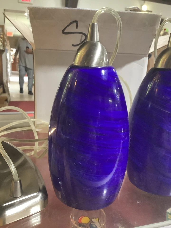 Intertek 'Litex' Colgante Instantáneo Luces de Gota Azul Remolino con Bombillas - JUEGO de 2 Foto 2 de 4