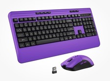 Wireless Keyboard and Mouse Set with Quiet Keys, 2.4G Full Size Dark Purple .